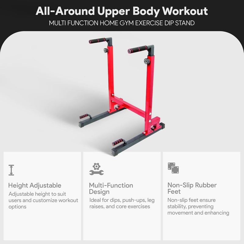 BalanceFrom محطة غمس بإطار فولاذي مع ارتفاع قابل للتعديل، سعة وزن 500 رطل – معدات صالة رياضية منزلية لتمارين الجزء العلوي من الجسم للعضلات ثلاثية الرؤوس، والدفع والسحب، ورفع الساقين، وضغط الصدر - Image 3